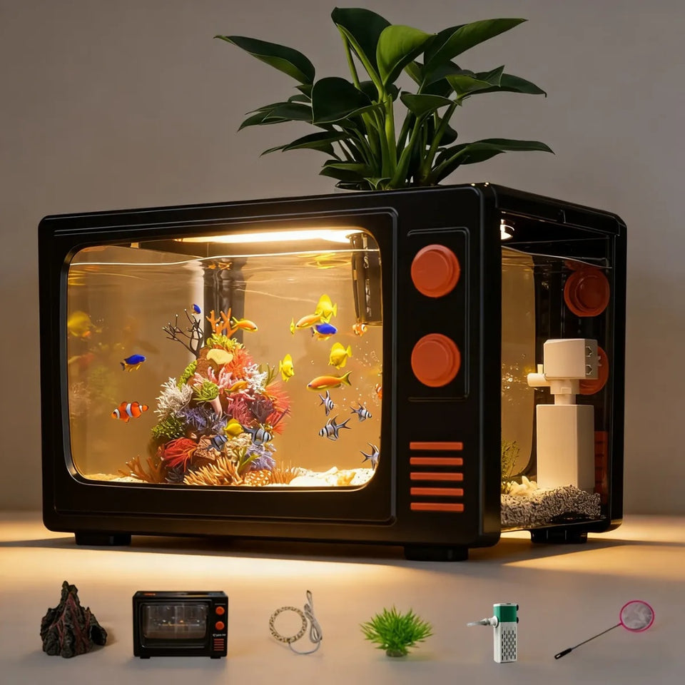 Kit Aquário Betta 31x20x21cm 13l C/ Bomba De Ar+led+itens