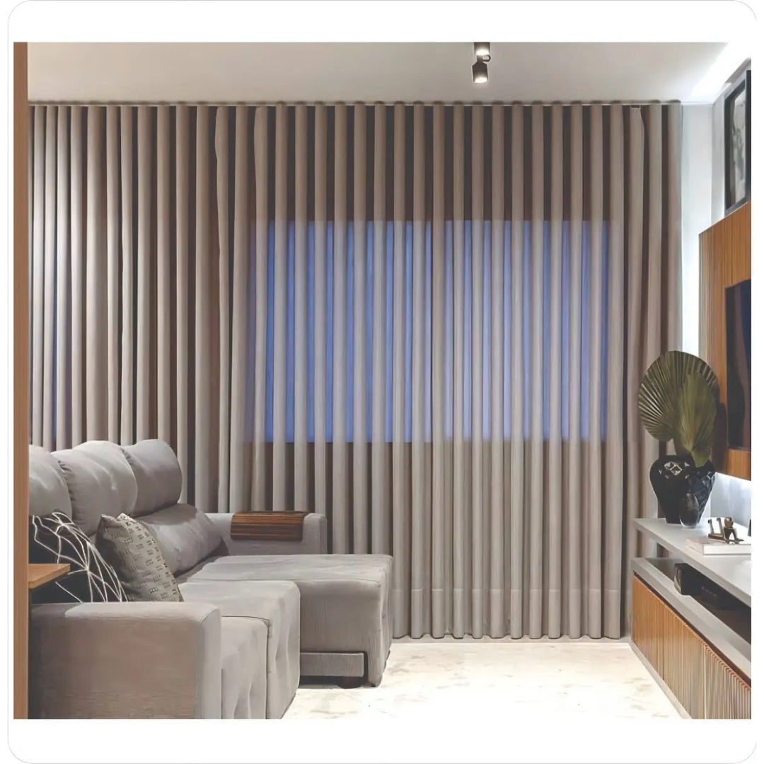 Cortina Gaze De Linho 10m X Altura - Trilho Suisso - Wave Cor Bege