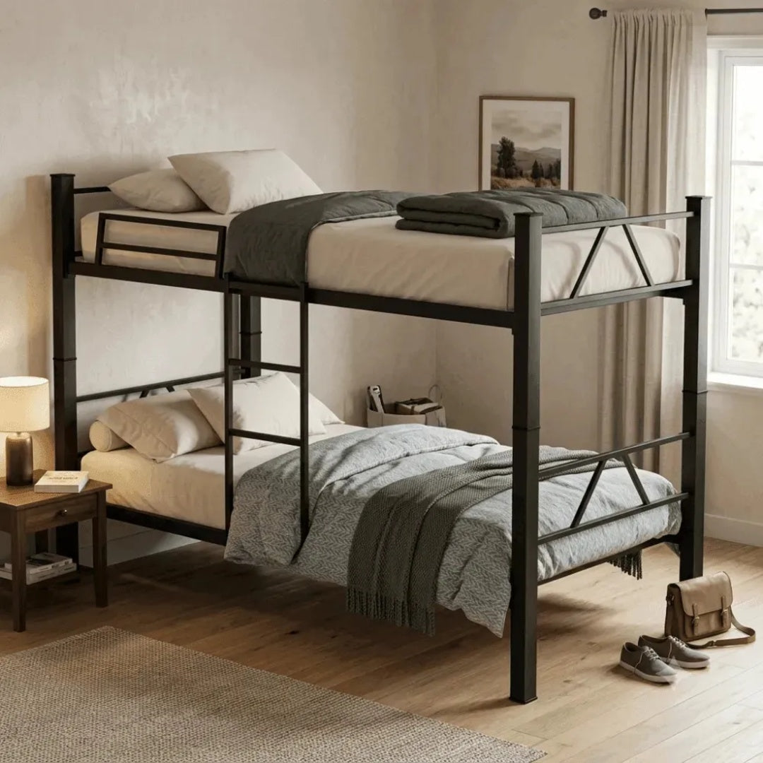 Cama Beliche Solteiro Melora Home Aço Reforçado Tubular Cor Preto Beliche Rubi