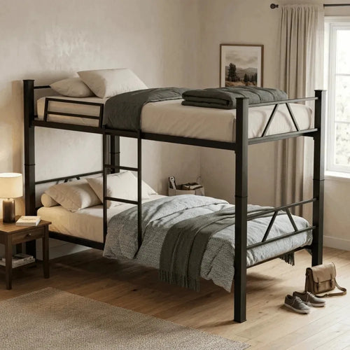 Cama Beliche Solteiro Melora Home Aço Reforçado Tubular Cor Preto Beliche Rubi