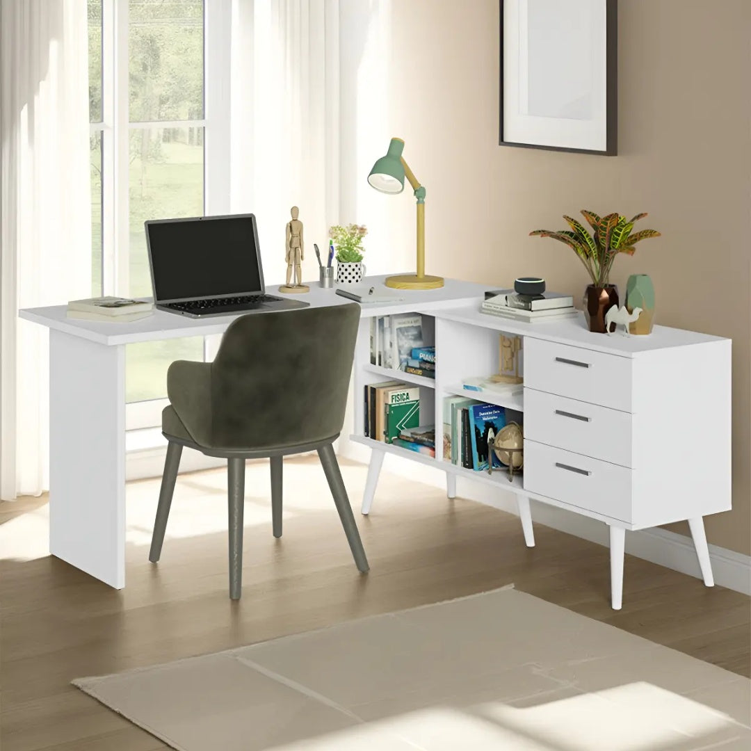 Escrivaninha Mesa De Estudos Canto 3 Gavetas Lisboa Melora Home B Cor Branco