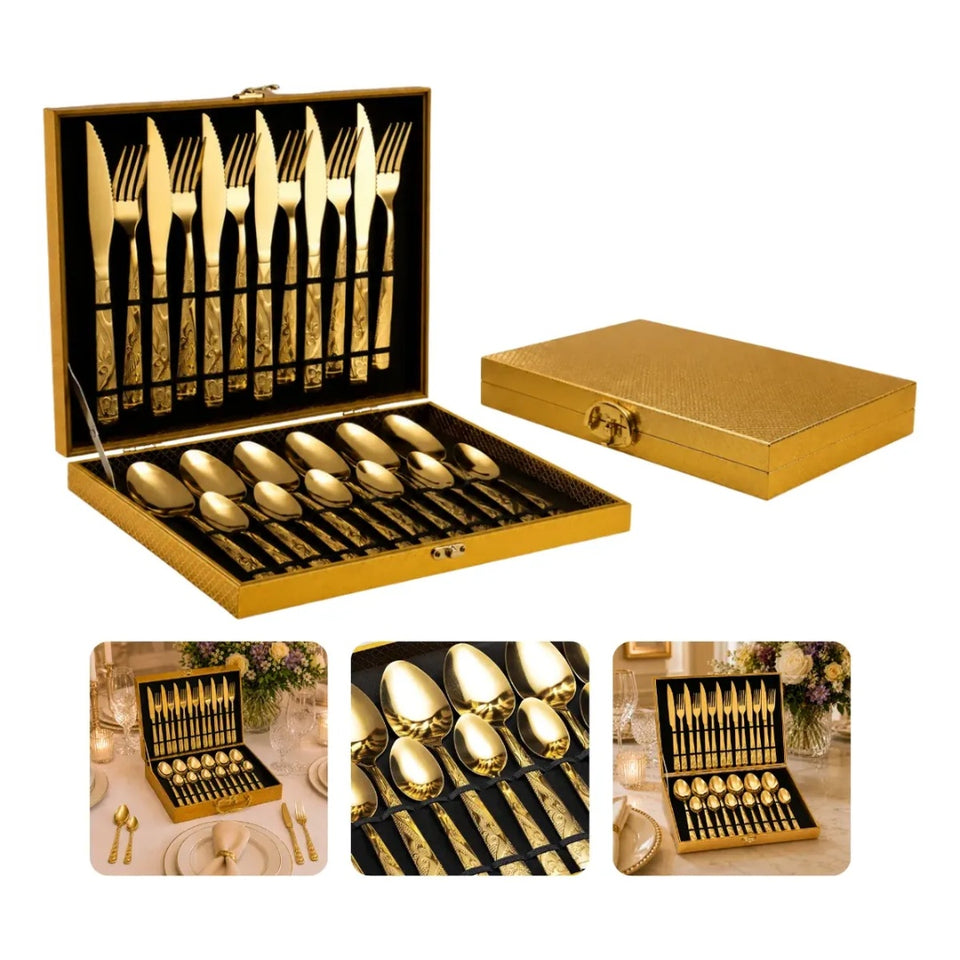 Kit Faqueiro Jogo De Talheres 24 Peças Luxo Maleta Gourmet