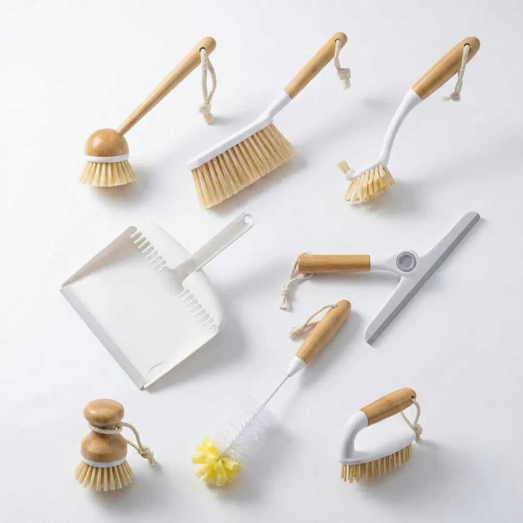 Kit De Limpeza Multiuso 8 em 1 Bambu Melora Home Escovas Rodo Pá