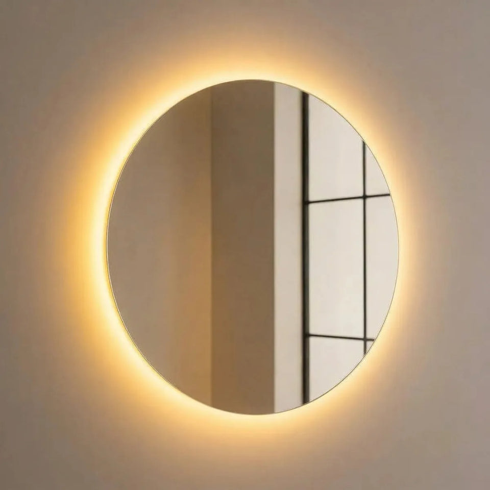Espelho Redondo 60cm Led Quente Lapidado E Polido 3mm + Suporte E Kit Instalação, Fonte Bivolt Caixa Reforçada Mf930 Mega Forte Iluminação
