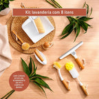 Kit De Limpeza Multiuso 8 em 1 Bambu Melora Home Escovas Rodo Pá