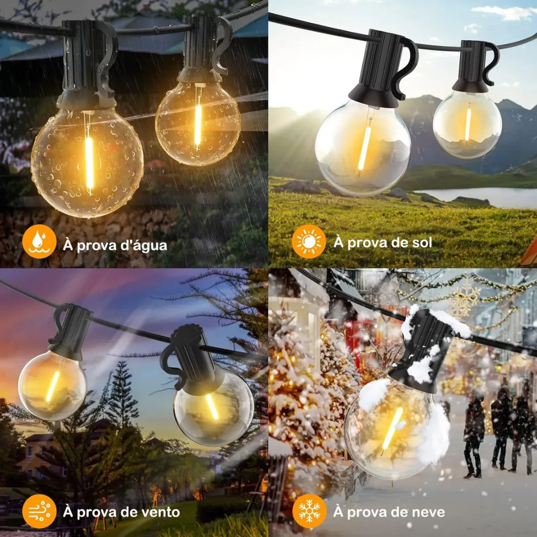 Varal De Luzes Led 30m Com 50 Lâmpada Externo Cordão Festão