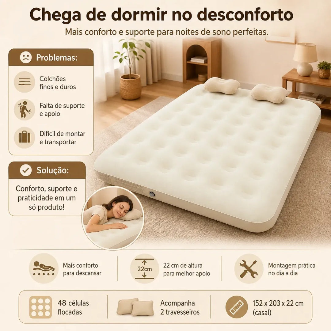 Colchão Inflável Queen Para Camping Super Resistente 300kg
