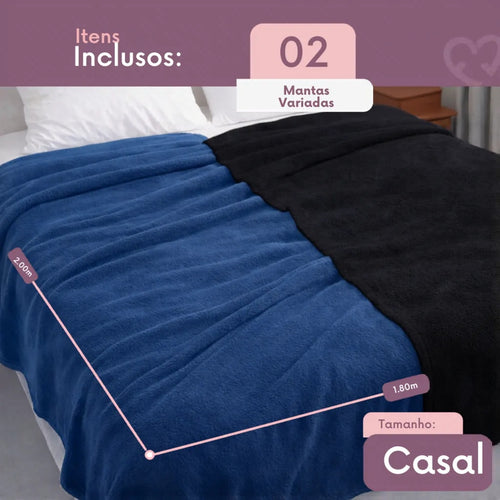 2 Coberta Manta Soft Casal Microfibra Veludo 2,00x1,80 Mts