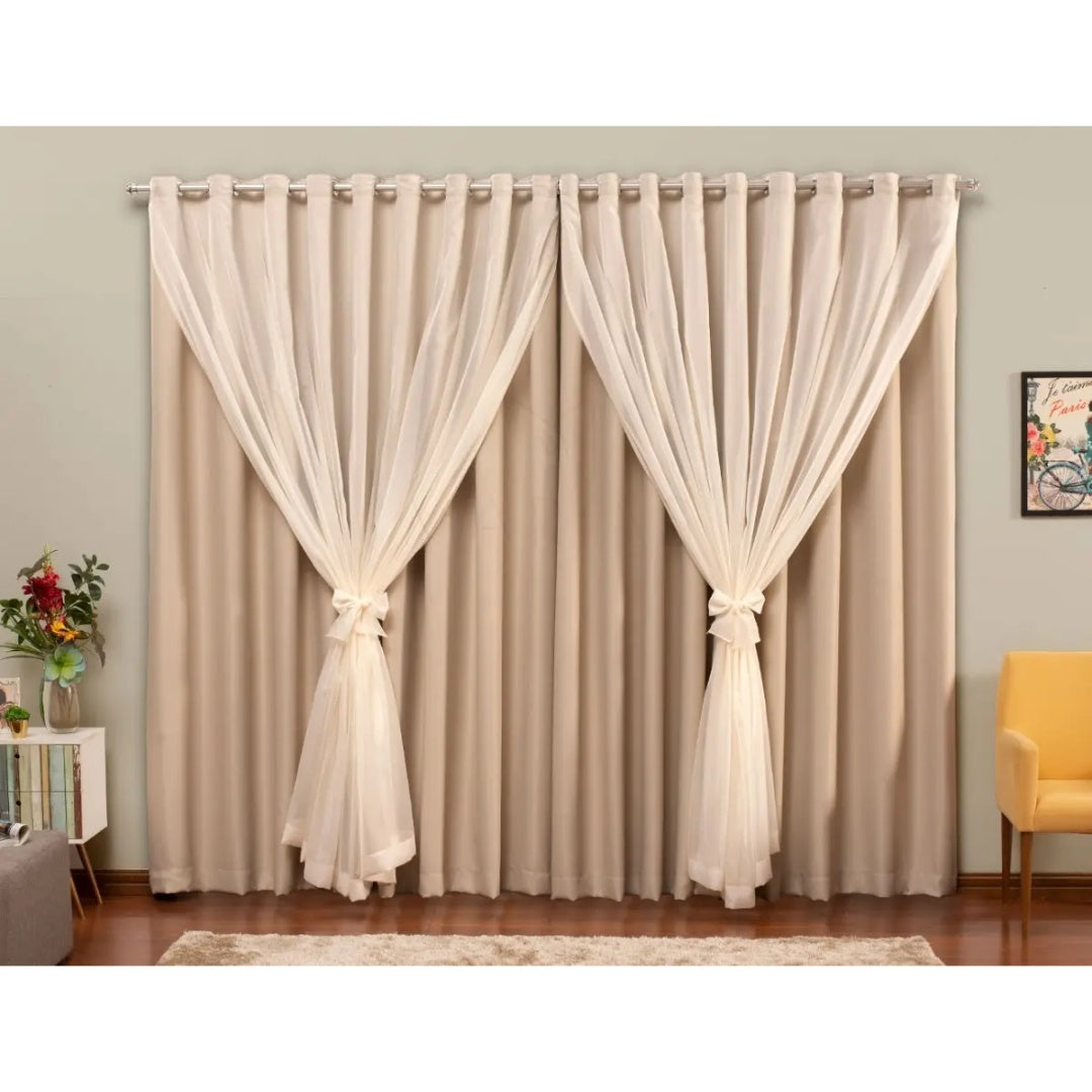 Cortina de Blackout com Voil Liso para varão simples - 4,00 x 2,70