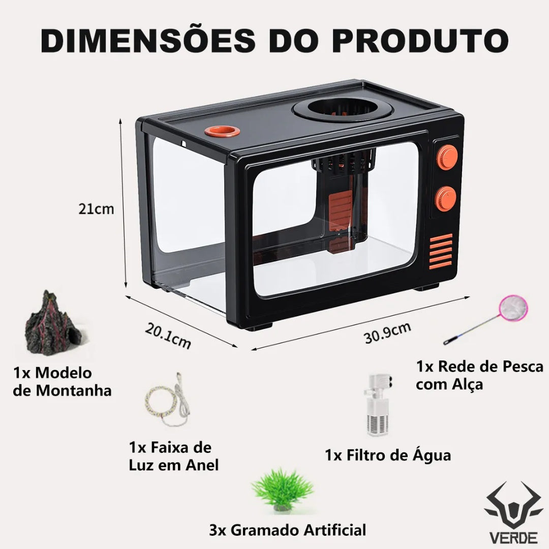 Kit Aquário Betta 31x20x21cm 13l C/ Bomba De Ar+led+itens