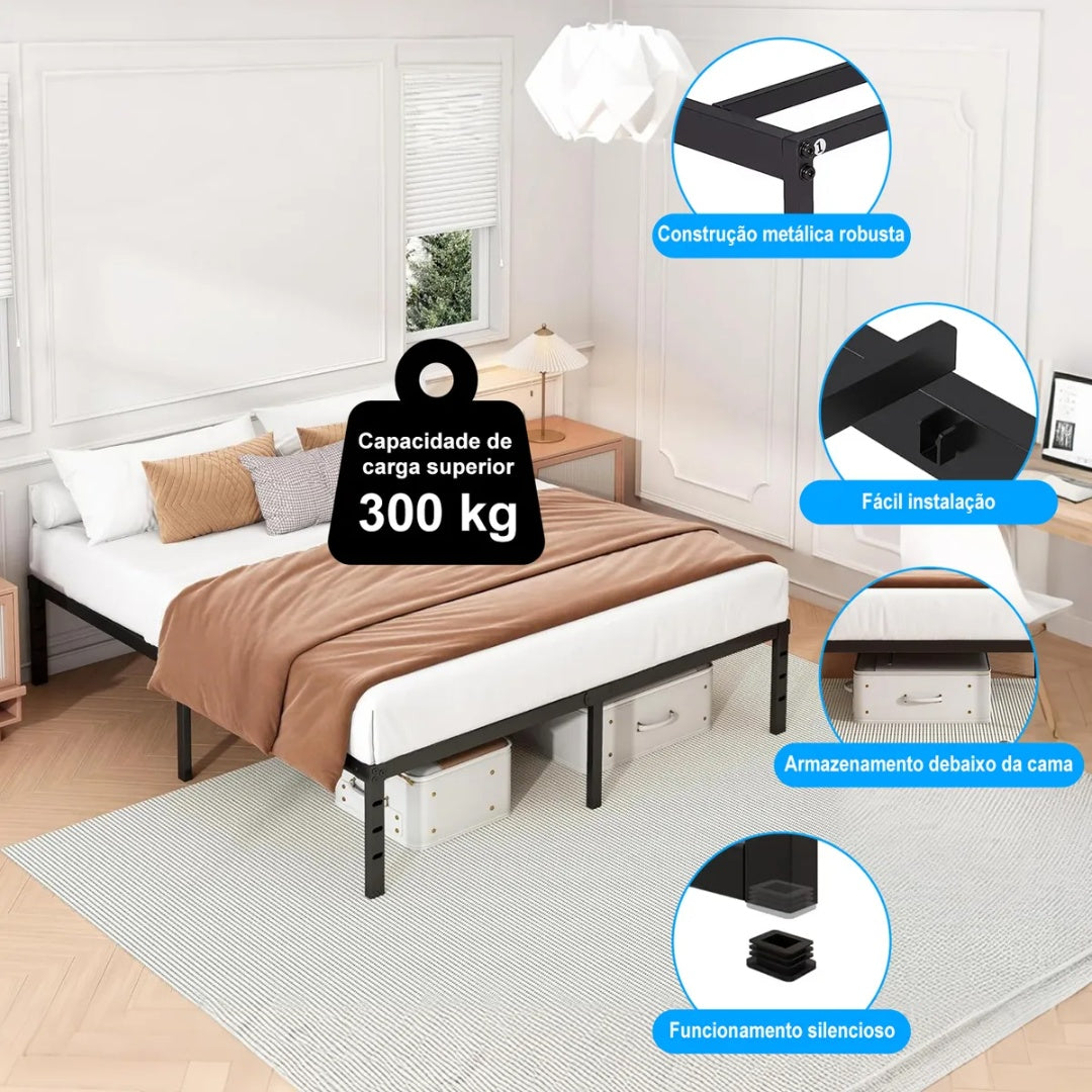 Estrutura De Cama Metal Casal C/espaço De Armazenamen 400kg