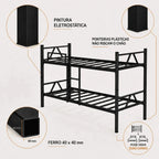 Cama Beliche Solteiro Melora Home Aço Reforçado Tubular Cor Preto Beliche Rubi