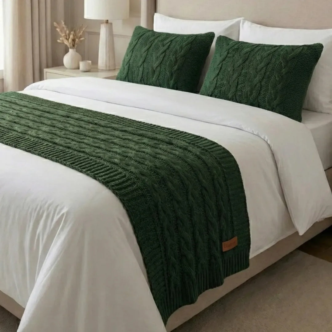 Kit Cama Posta Tricô Peseira Queen Com 2 Capas Almofada V2