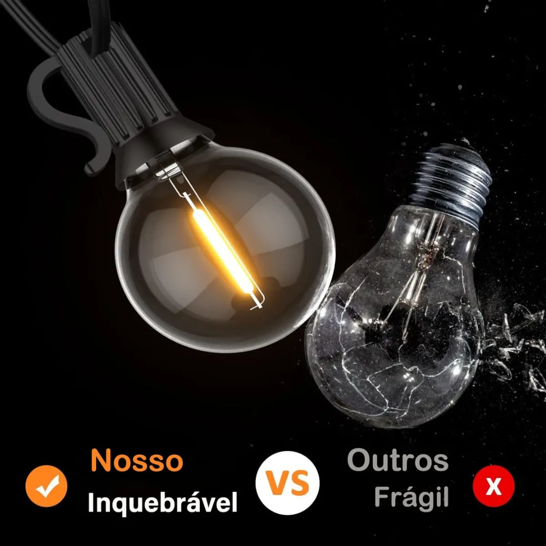 Varal De Luzes Led 30m Com 50 Lâmpada Externo Cordão Festão