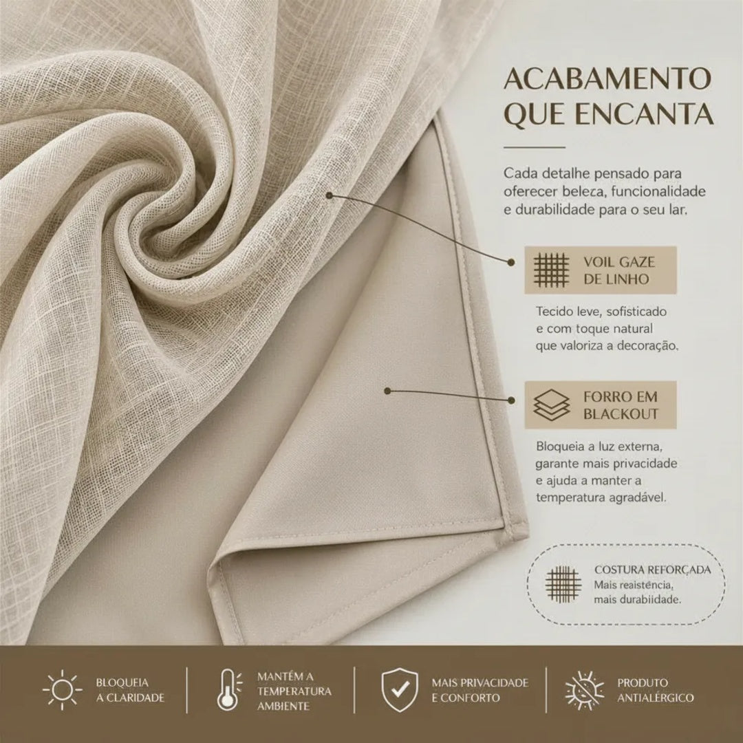 Cortina Voil Flame Linho Com Blackout 6,0 X 2,80 Metros Luxo