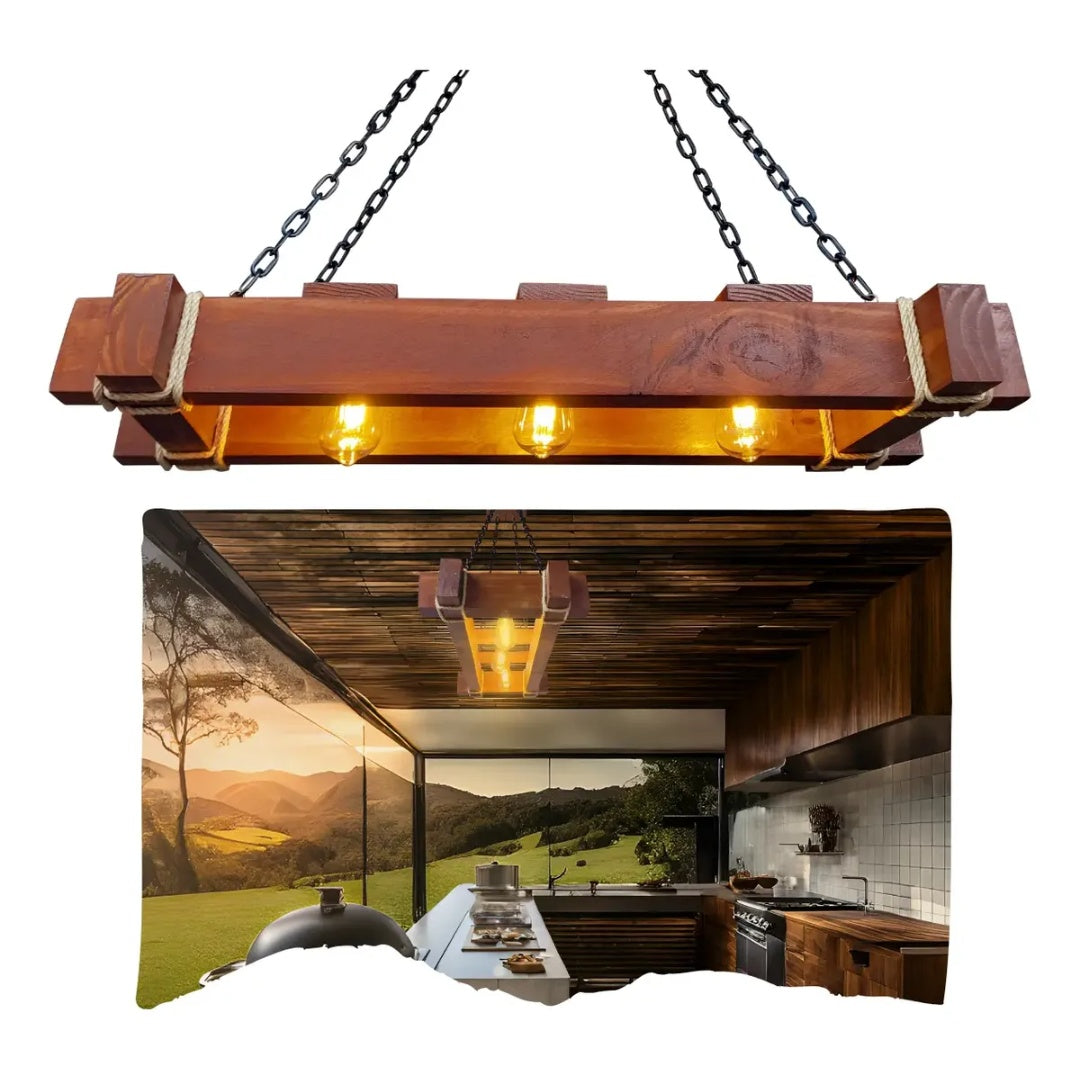Luminária Pendente Caibro Melora Home Grande Retangular 3 Lâmpadas – Estilo Rústico e Sofisticação