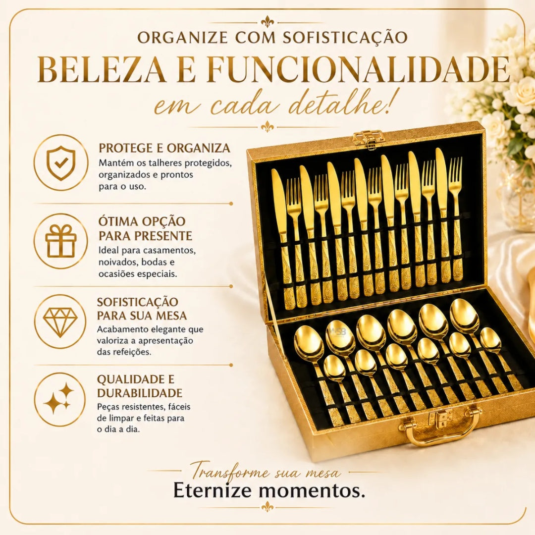 Kit Faqueiro Jogo De Talheres 24 Peças Luxo Maleta Gourmet