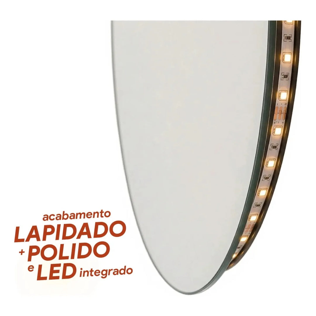 Espelho Redondo 60cm Led Quente Lapidado E Polido 3mm + Suporte E Kit Instalação, Fonte Bivolt Caixa Reforçada Mf930 Mega Forte Iluminação