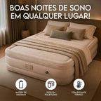 Colchão Inflável Queen 200x154x43cm Bomba Bateria Lítio Recarregável Sem Fio Portátil Suporta 300kg Bolsa Travesseiros Camping Visitas