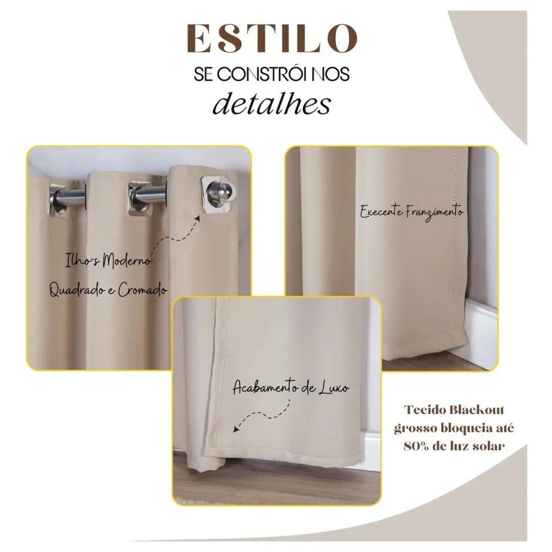 Cortina De Luxo Blackout Premium 4,00 X 2,30 Porta De Vidro Cor Palha