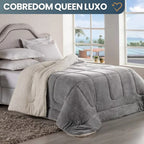 Edredom Sherpa Cobertor E Coberdrom Casal Queen Grosso Pele De Carneiro Dupla Face Cinza Super Quente