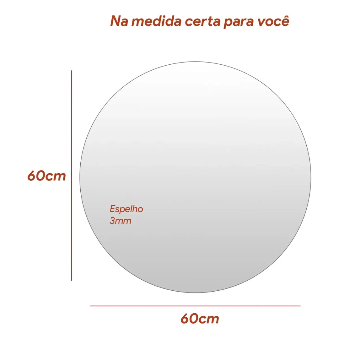 Espelho Redondo 60cm Led Quente Lapidado E Polido 3mm + Suporte E Kit Instalação, Fonte Bivolt Caixa Reforçada Mf930 Mega Forte Iluminação
