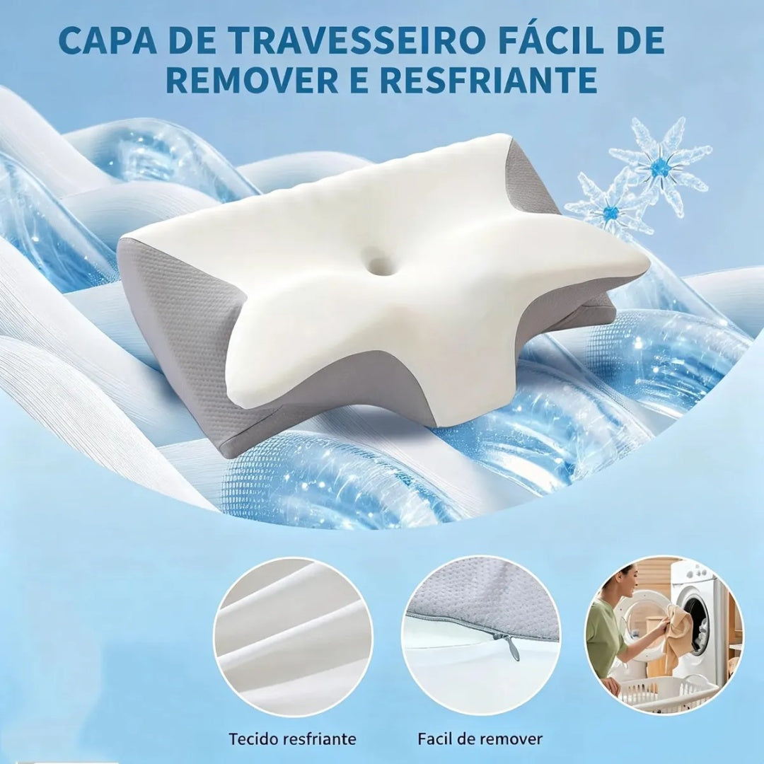 Travesseiro Cervical Ortopedico Magnetico Wing Pillow Comfort Anti Apneia Ronco Ortopedico Infravermelho Apneia Travesseiro Removível Lavávelcinza Alivio Dores No Pescoço Ombros E Coluna