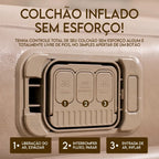 Colchão Inflável Queen 200x154x43cm Bomba Bateria Lítio Recarregável Sem Fio Portátil Suporta 300kg Bolsa Travesseiros Camping Visitas
