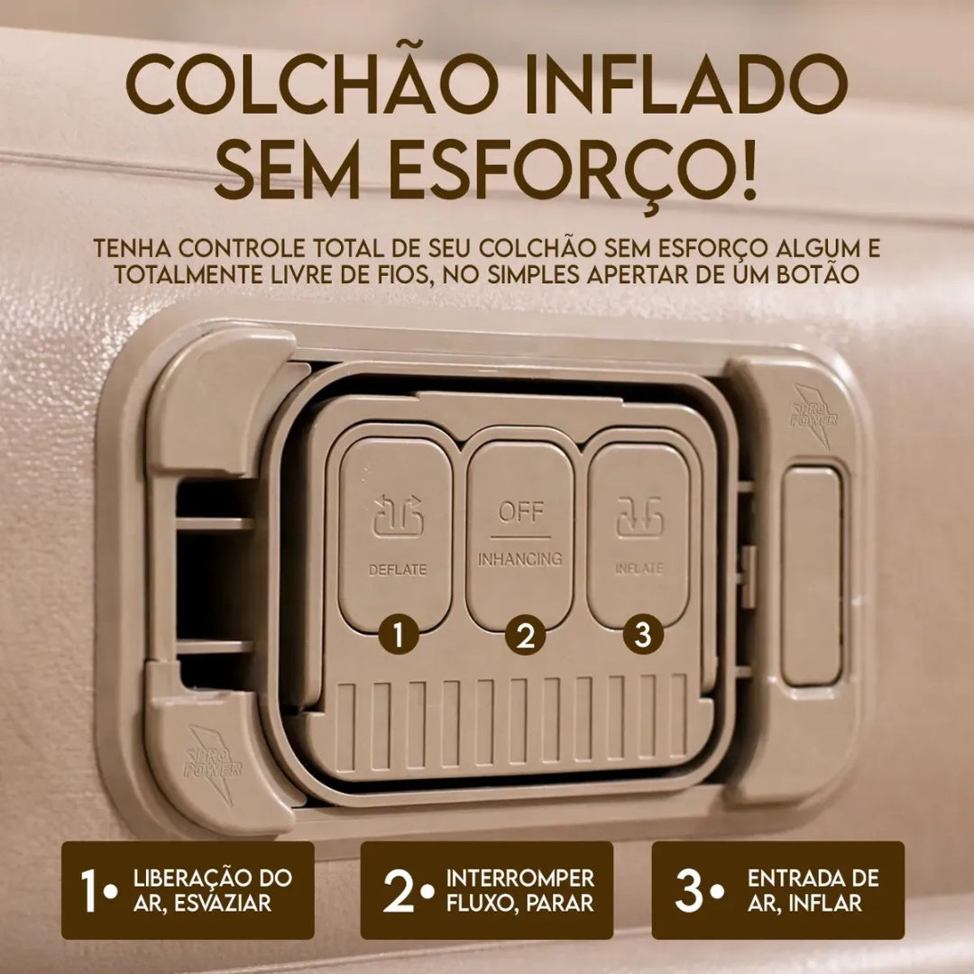 Colchão Inflável Queen 200x154x43cm Bomba Bateria Lítio Recarregável Sem Fio Portátil Suporta 300kg Bolsa Travesseiros Camping Visitas