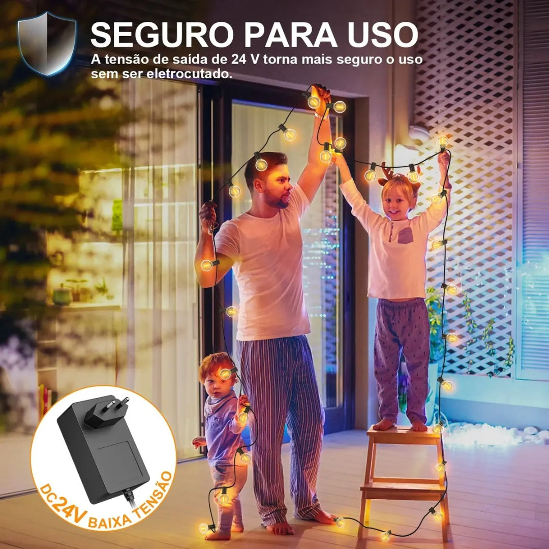 Varal De Luzes Led 30m Com 50 Lâmpada Externo Cordão Festão