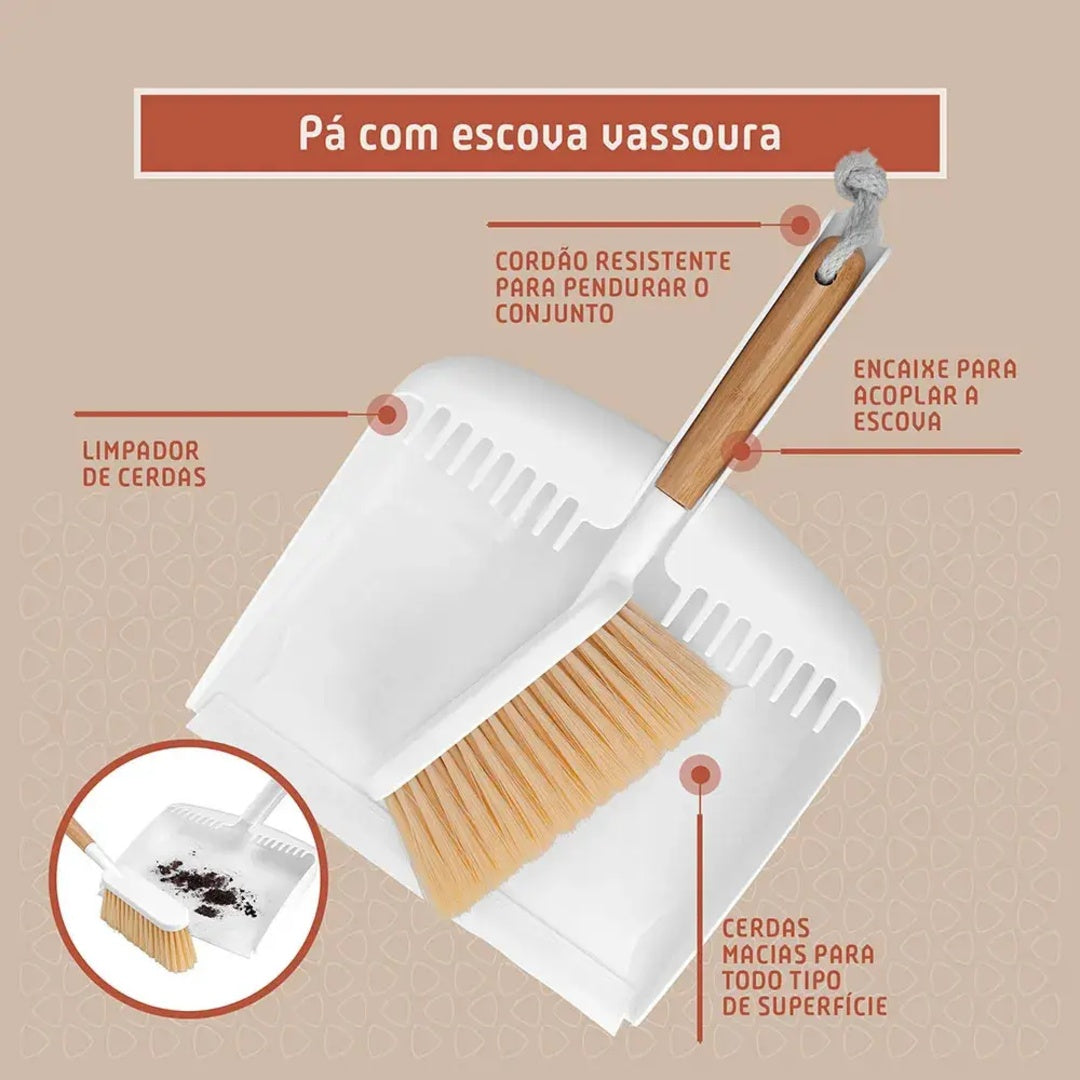 Kit De Limpeza Multiuso 8 em 1 Bambu Melora Home Escovas Rodo Pá