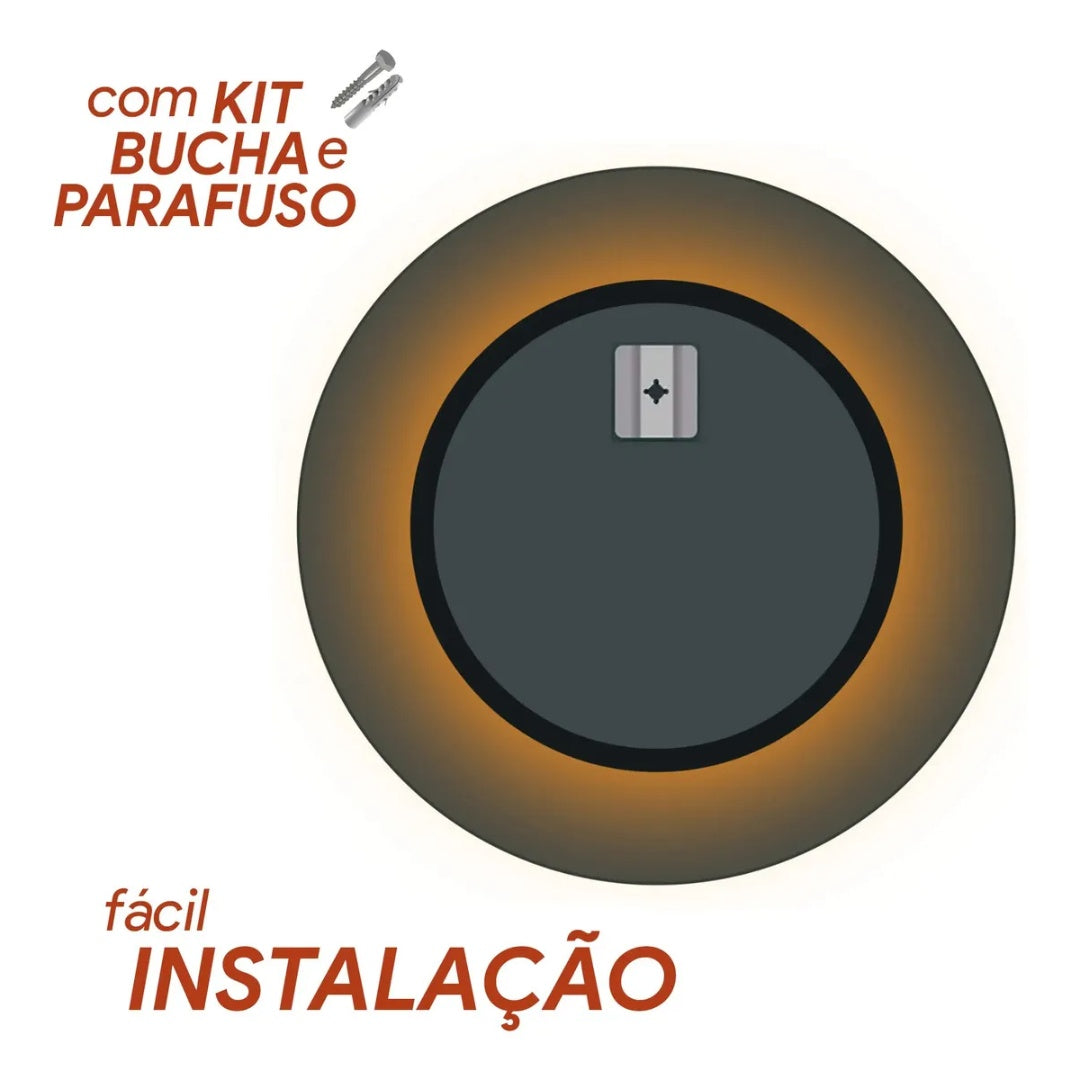 Espelho Redondo 60cm Led Quente Lapidado E Polido 3mm + Suporte E Kit Instalação, Fonte Bivolt Caixa Reforçada Mf930 Mega Forte Iluminação