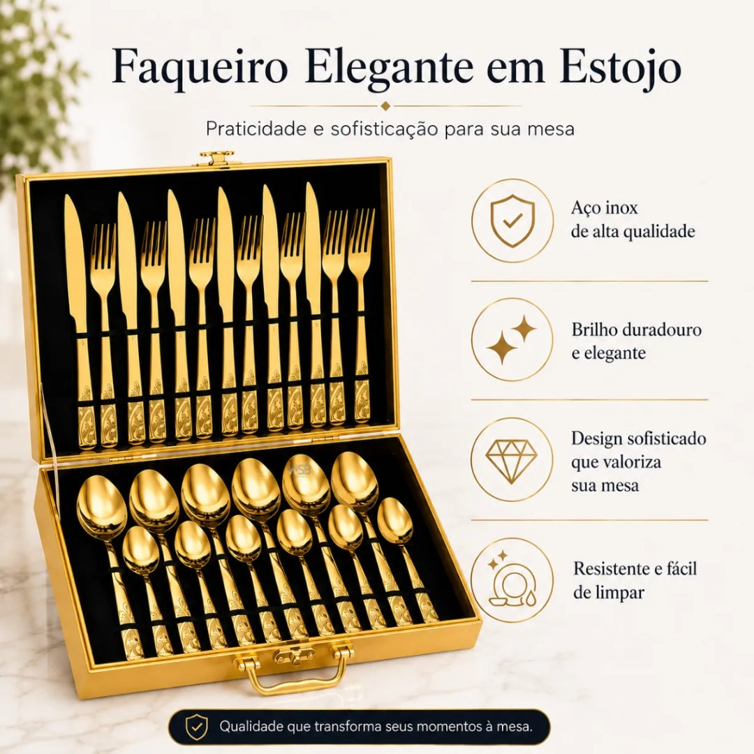 Kit Faqueiro Jogo De Talheres 24 Peças Luxo Maleta Gourmet