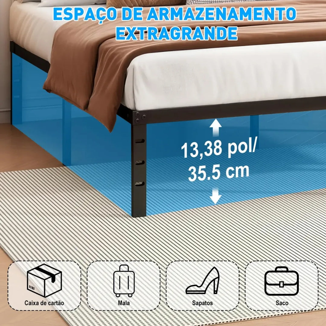 Estrutura De Cama Metal Casal C/espaço De Armazenamen 400kg