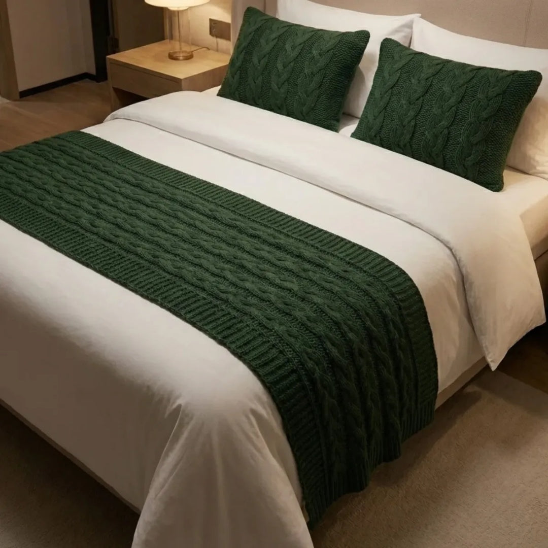 Kit Cama Posta Tricô Peseira Queen Com 2 Capas Almofada V2