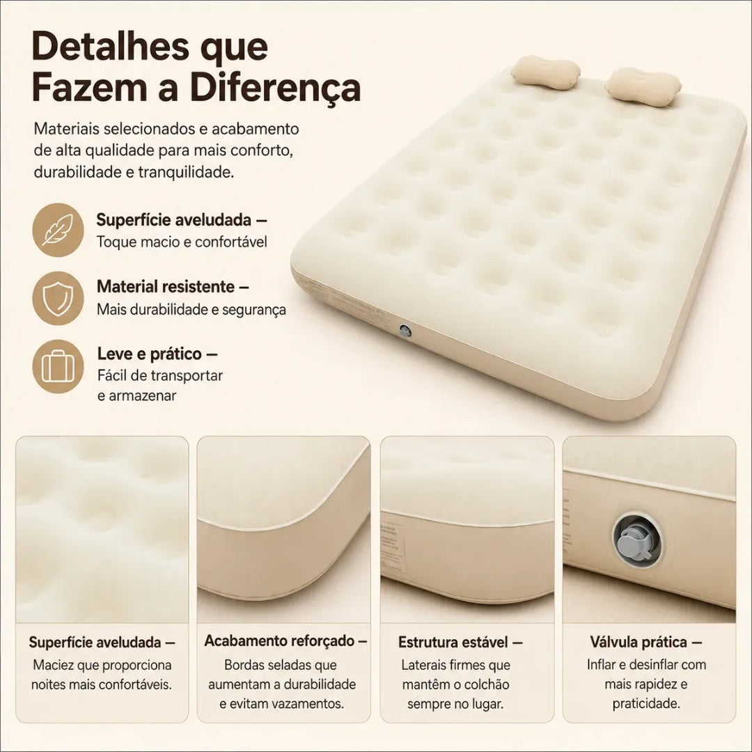 Colchão Inflável Queen Para Camping Super Resistente 300kg