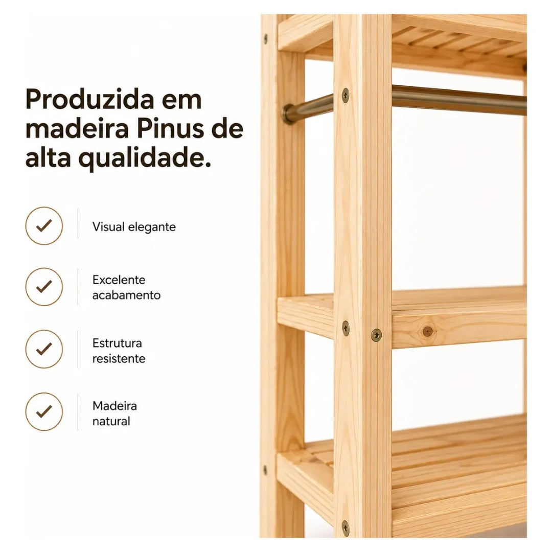 Estante Prateleira Madeira Quarto Closet Pinus Melora Home