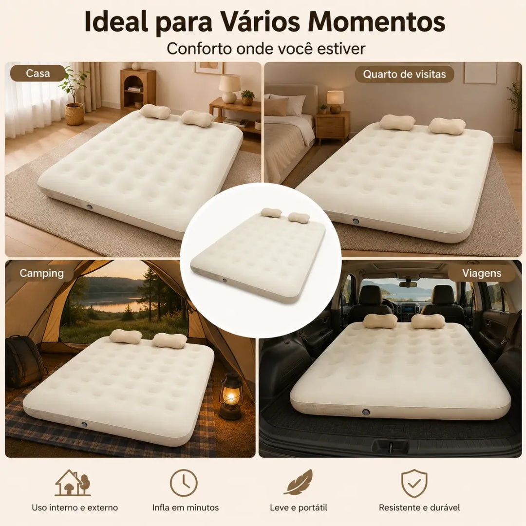 Colchão Inflável Queen Para Camping Super Resistente 300kg