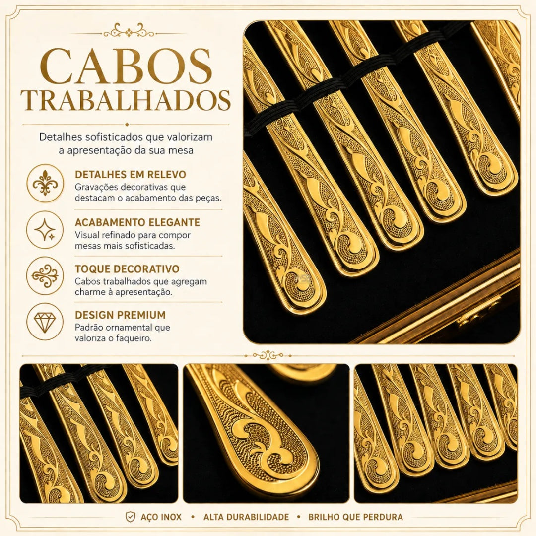 Kit Faqueiro Jogo De Talheres 24 Peças Luxo Maleta Gourmet