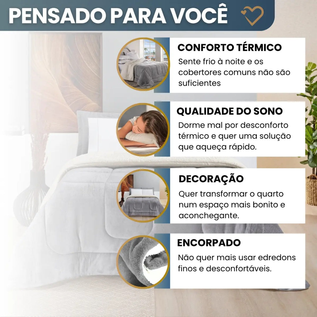 Edredom Sherpa Cobertor E Coberdrom Casal Queen Grosso Pele De Carneiro Dupla Face Cinza Super Quente