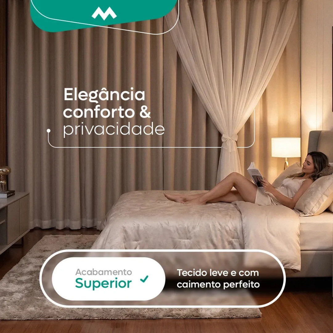 Cortina de Blackout com Voil Liso para varão simples - 4,00 x 2,70