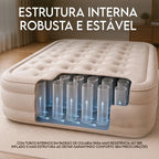 Colchão Inflável Queen 200x154x43cm Bomba Bateria Lítio Recarregável Sem Fio Portátil Suporta 300kg Bolsa Travesseiros Camping Visitas