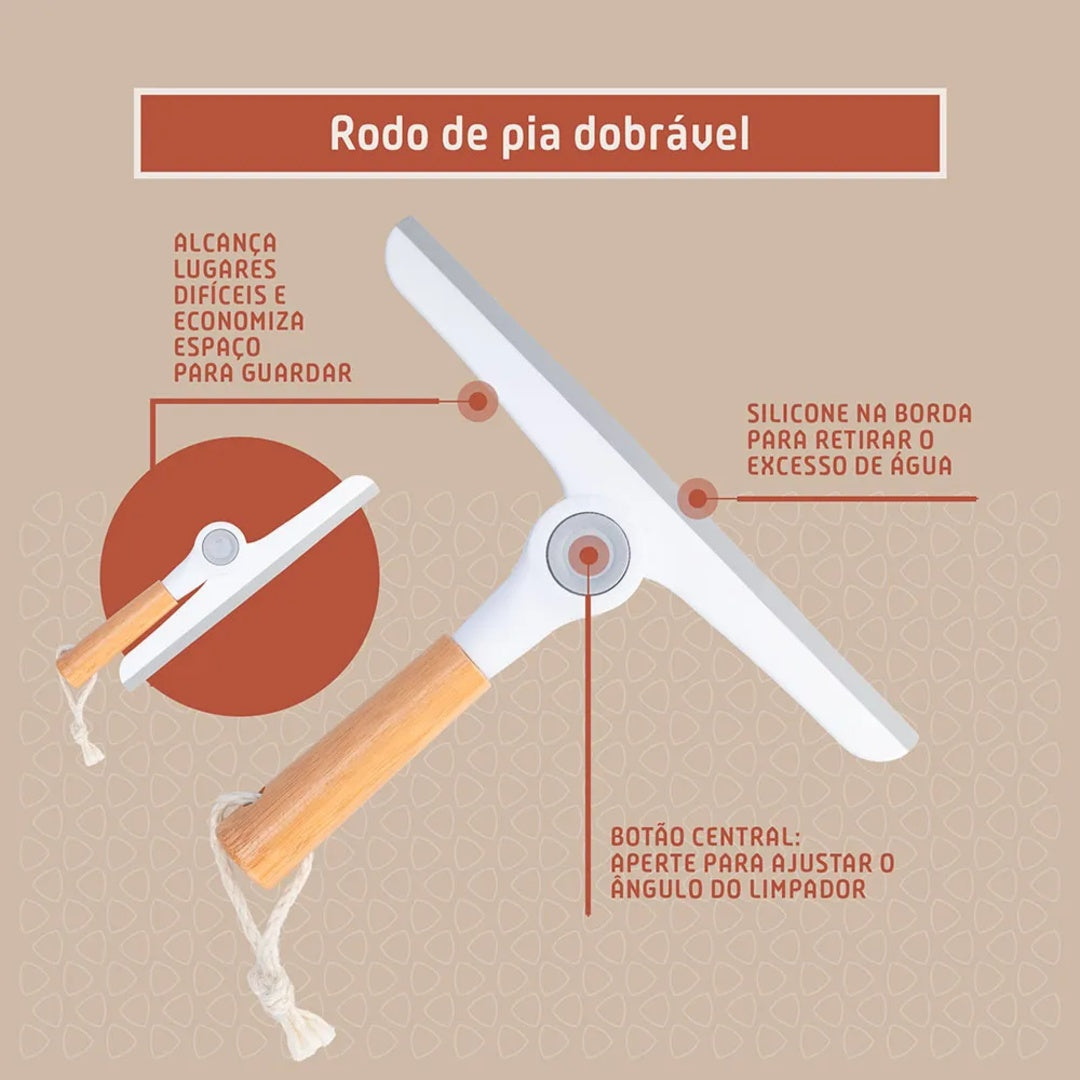 Kit De Limpeza Multiuso 8 em 1 Bambu Melora Home Escovas Rodo Pá