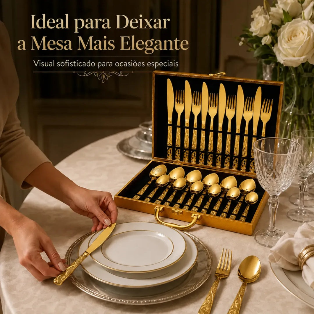 Kit Faqueiro Jogo De Talheres 24 Peças Luxo Maleta Gourmet