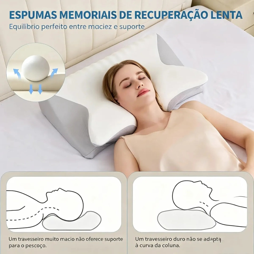 Travesseiro Cervical Ortopedico Magnetico Wing Pillow Comfort Anti Apneia Ronco Ortopedico Infravermelho Apneia Travesseiro Removível Lavávelcinza Alivio Dores No Pescoço Ombros E Coluna