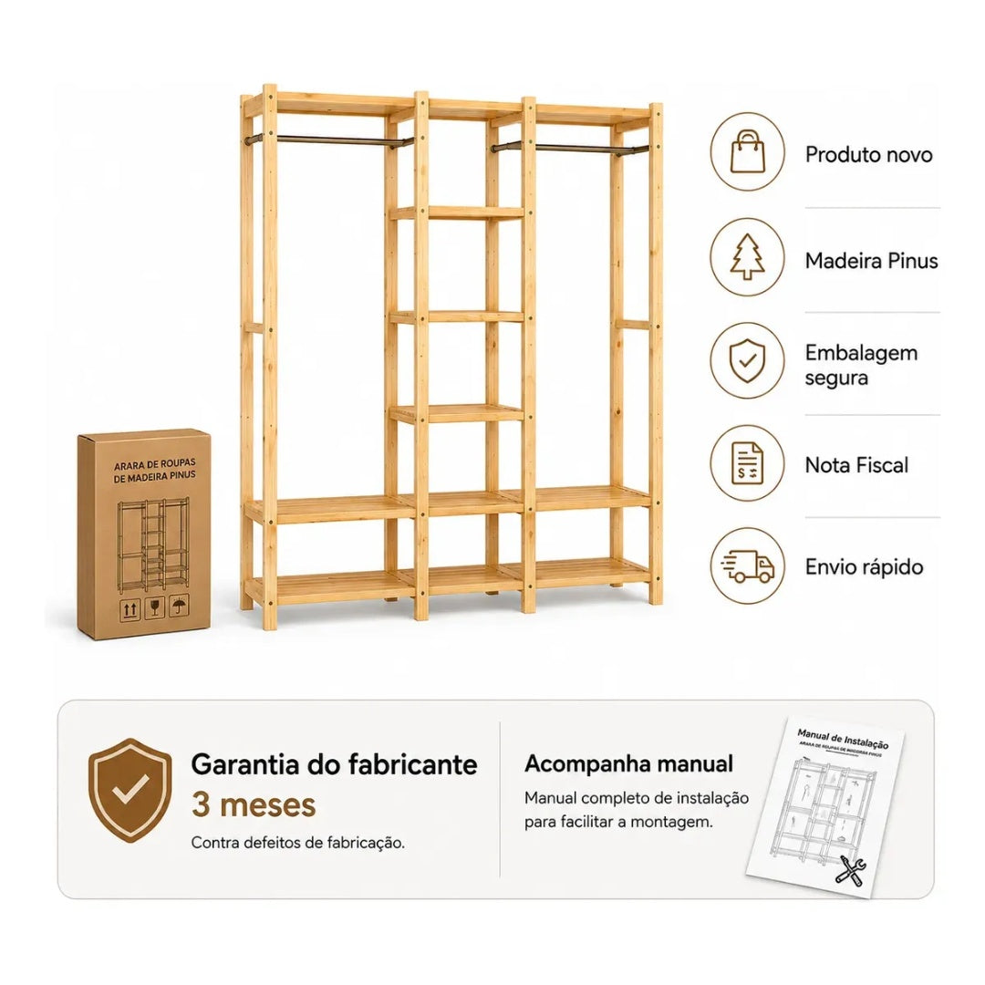 Estante Prateleira Madeira Quarto Closet Pinus Melora Home