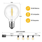 Varal De Luzes Led 30m Com 50 Lâmpada Externo Cordão Festão