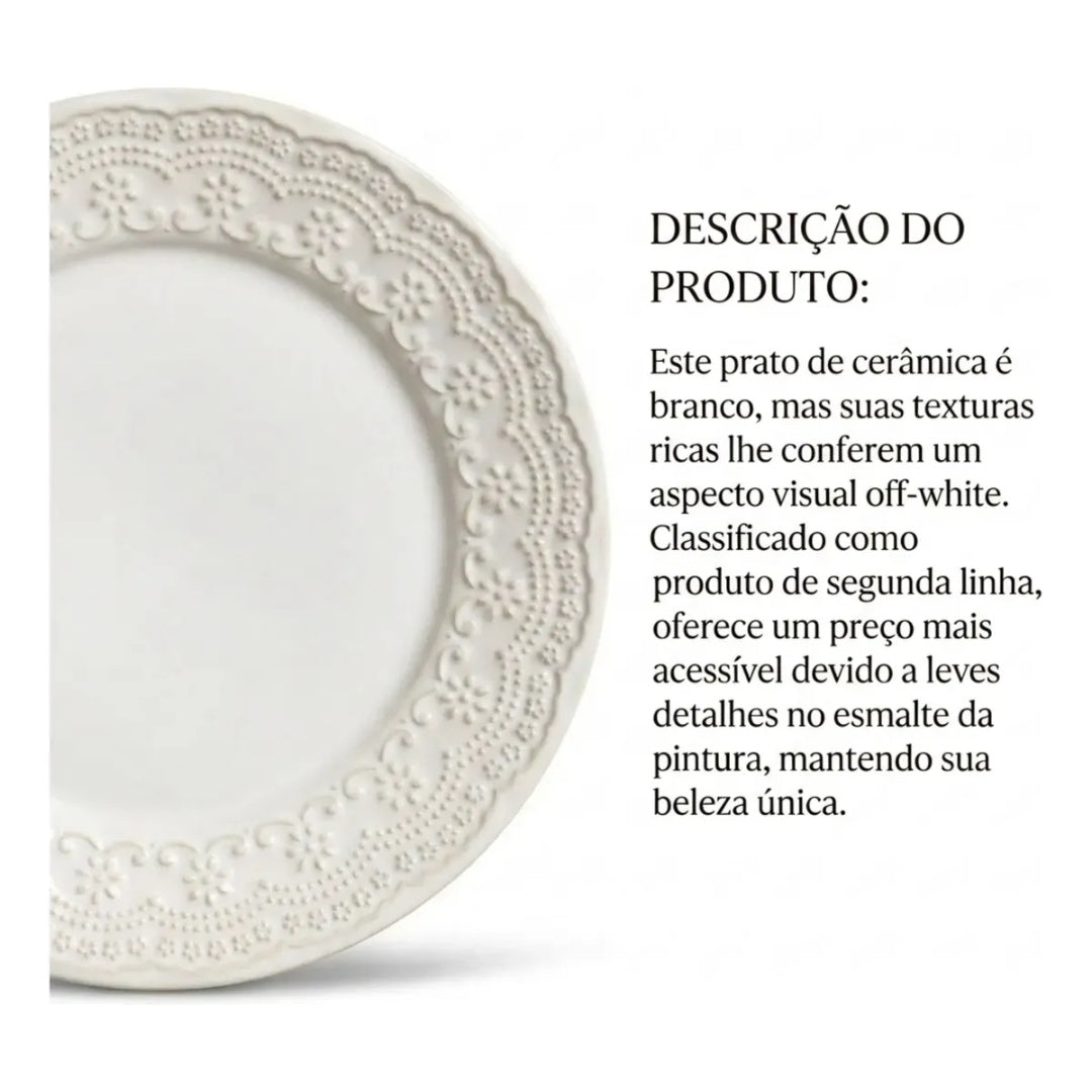 Kit 6 Pratos Jantar Raso Madeleine 2ª Melora Home