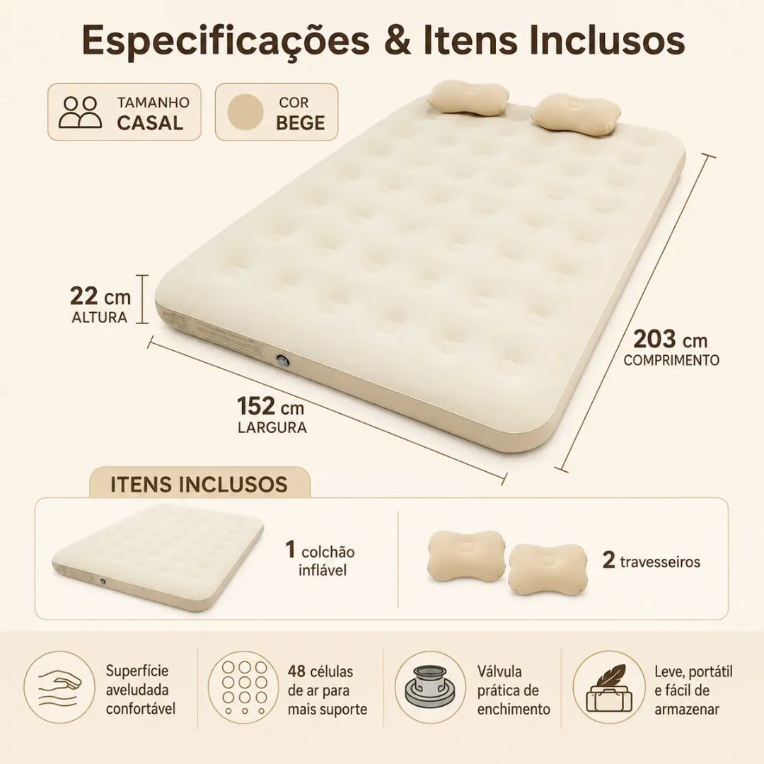 Colchão Inflável Queen Para Camping Super Resistente 300kg