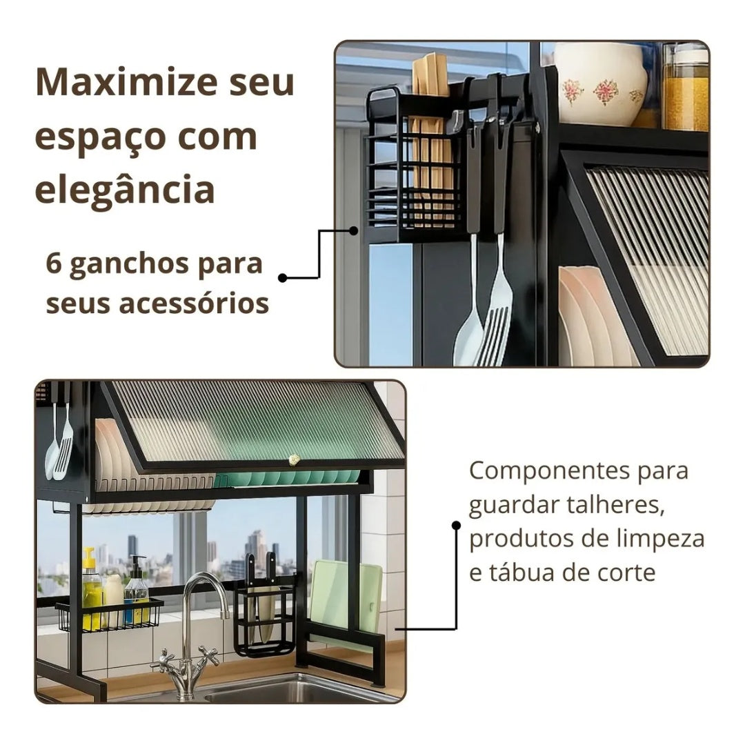 Escorredor Suspenso Melora Home em Aço Carbono com Armário – Organização, Espaço e Praticidade